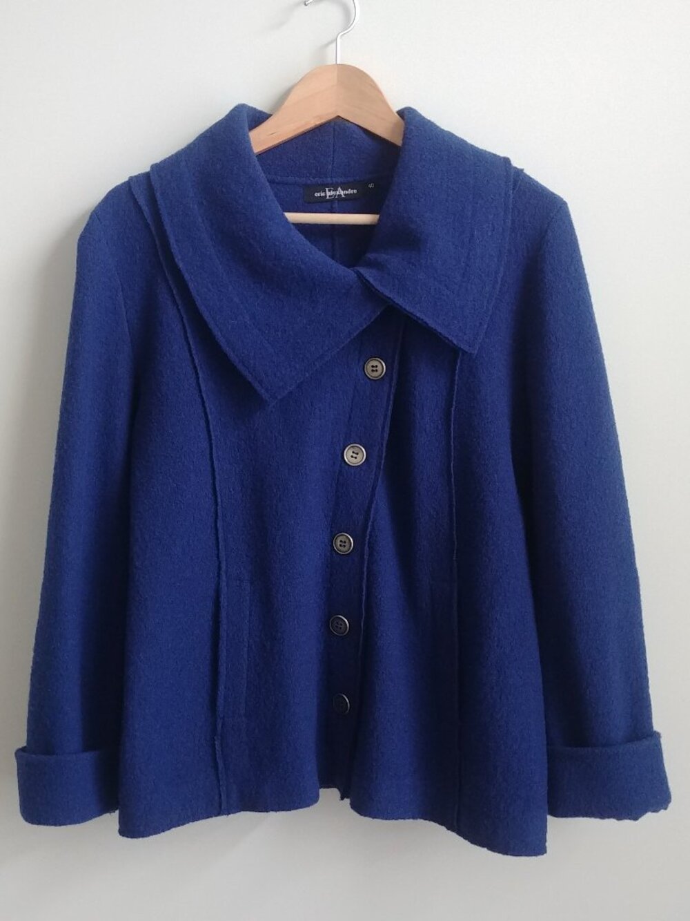 Eric Alexandre sapphire blue 100% boiled wool asymmetrical jacket 40 approx M